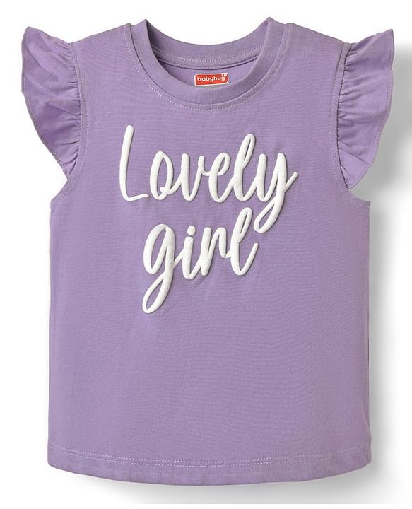 Babyhug Cotton Knit Frill Sleeves Capri Night Suit With Hearts Prints - Lavender