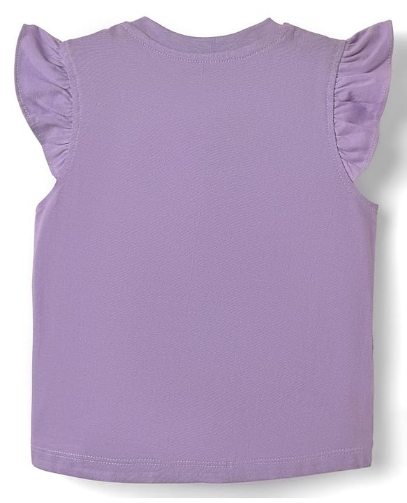 Babyhug Cotton Knit Frill Sleeves Capri Night Suit With Hearts Prints - Lavender