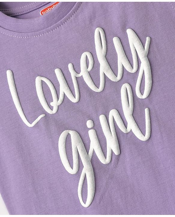 Babyhug Cotton Knit Frill Sleeves Capri Night Suit With Hearts Prints - Lavender