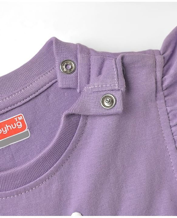 Babyhug Cotton Knit Frill Sleeves Capri Night Suit With Hearts Prints - Lavender