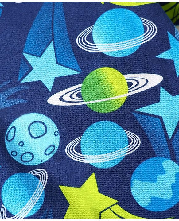 Babyhug Cotton Knit Half Sleeves Co-ords Night Suit with Space Theme Print - Navy Blue