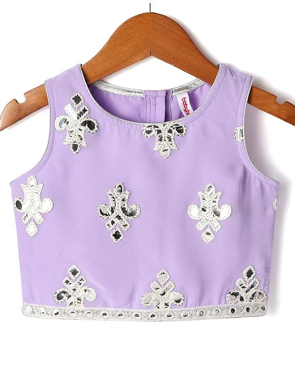 Babyhug Woven Sleeveless Georgett Pitta Work Embriodered Lehenga Choli & Dupatta Set - Purple