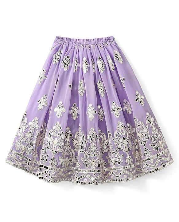 Babyhug Woven Sleeveless Georgett Pitta Work Embriodered Lehenga Choli & Dupatta Set - Purple