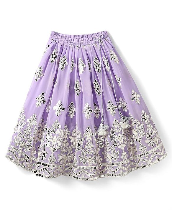 Babyhug Woven Sleeveless Georgett Pitta Work Embriodered Lehenga Choli & Dupatta Set - Purple