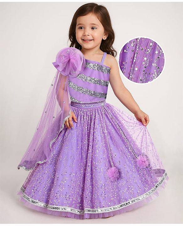 Babyhug Woven Lehenga Choli Set With Sequin Detailing & Dupatta - Lavender
