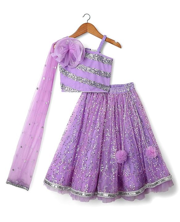 Babyhug Woven Lehenga Choli Set With Sequin Detailing & Dupatta - Lavender