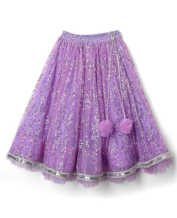 Babyhug Woven Lehenga Choli Set With Sequin Detailing & Dupatta - Lavender