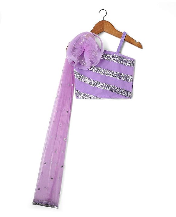Babyhug Woven Lehenga Choli Set With Sequin Detailing & Dupatta - Lavender