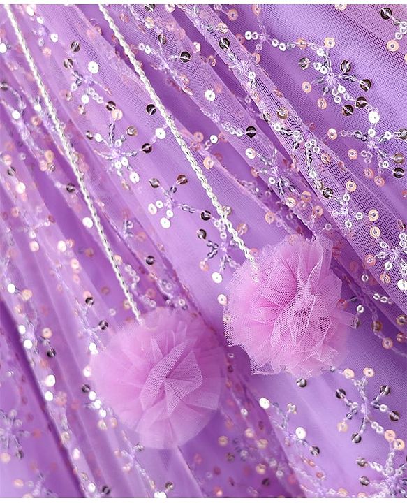 Babyhug Woven Lehenga Choli Set With Sequin Detailing & Dupatta - Lavender