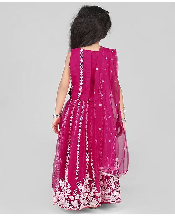 Babyhug Woven Sleeveless Floral Embroidered Choli Lehenga With Dupatta Set - Pink
