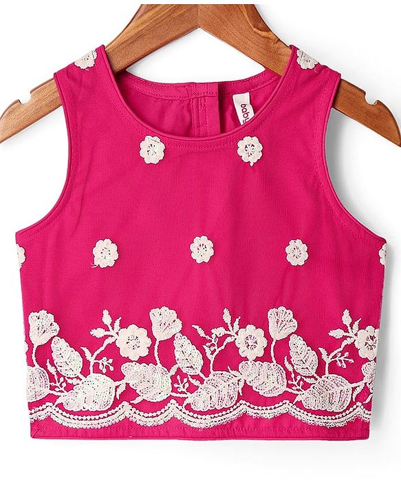 Babyhug Woven Sleeveless Floral Embroidered Choli Lehenga With Dupatta Set - Pink