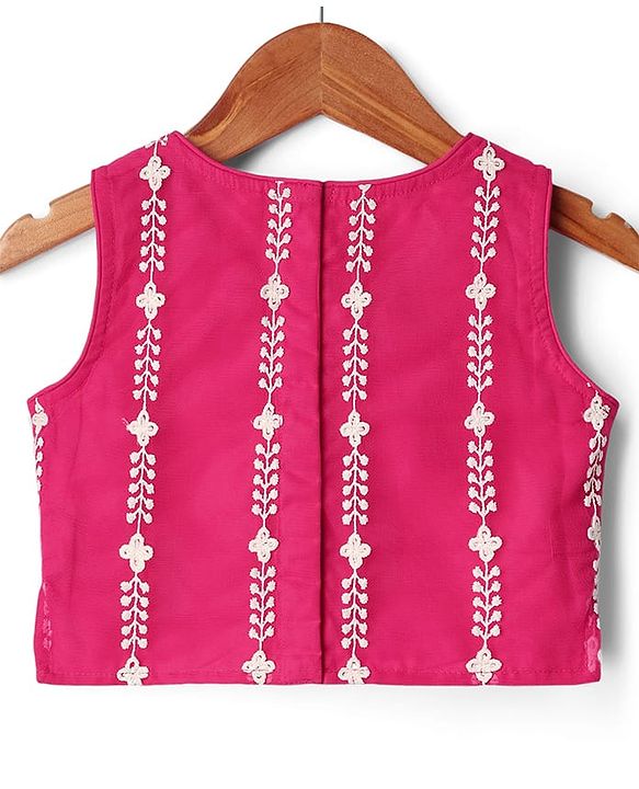 Babyhug Woven Sleeveless Floral Embroidered Choli Lehenga With Dupatta Set - Pink