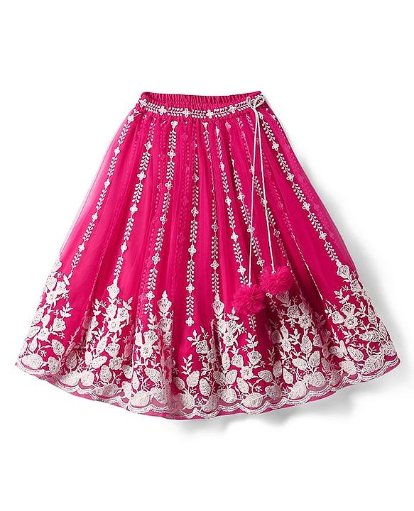 Babyhug Woven Sleeveless Floral Embroidered Choli Lehenga With Dupatta Set - Pink