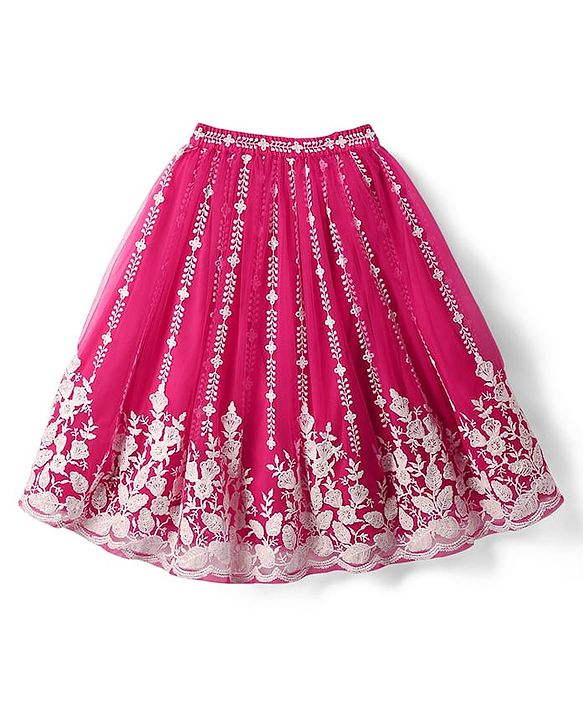 Babyhug Woven Sleeveless Floral Embroidered Choli Lehenga With Dupatta Set - Pink