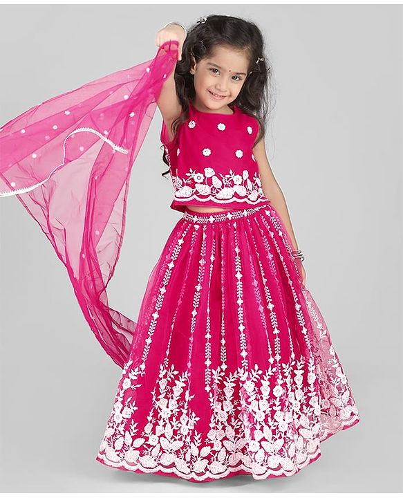 Babyhug Woven Singlet Sleeves Choli Lehenga Set With Glitter Print Sequinned Detailing & Dupatta - Dark Red & Yellow main image 0