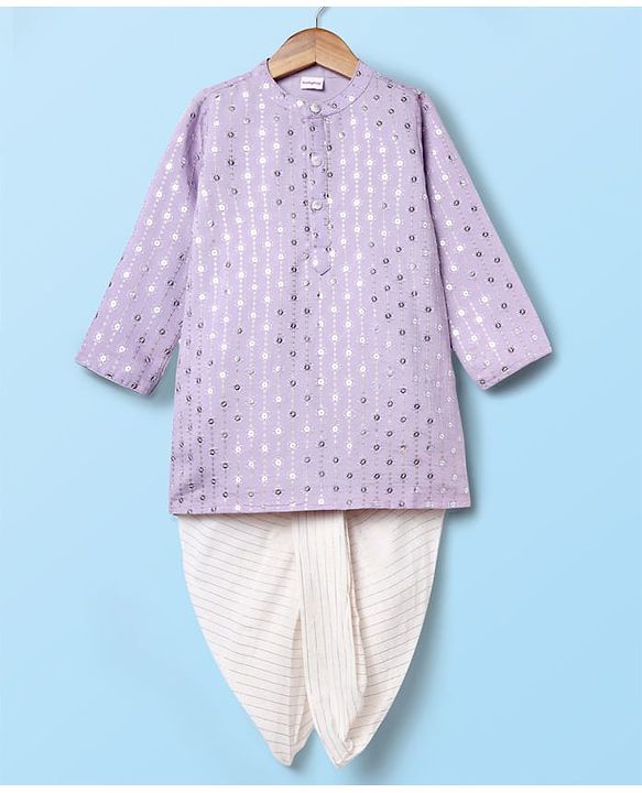 Babyhug Woven Full Sleeves Manderin Collar Kurta Dhoti Set With Embroidery - Lavender