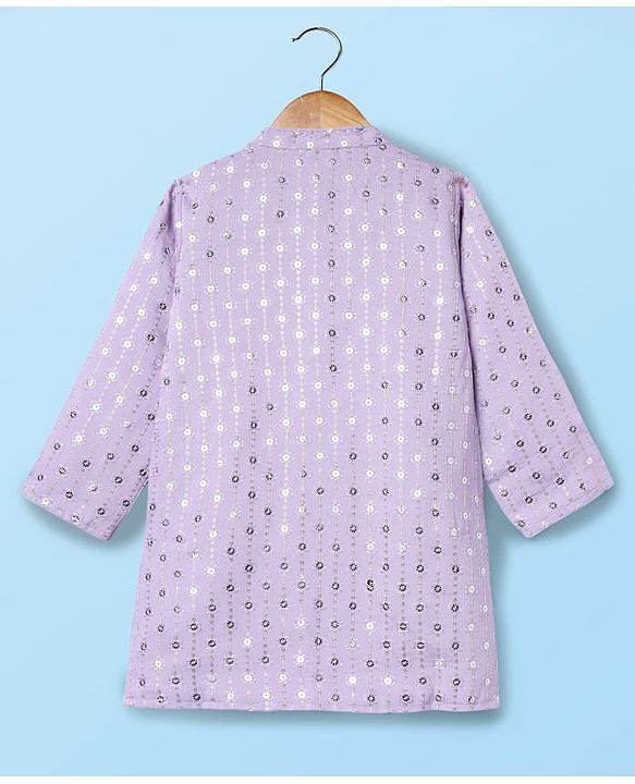 Babyhug Woven Full Sleeves Manderin Collar Kurta Dhoti Set With Embroidery - Lavender