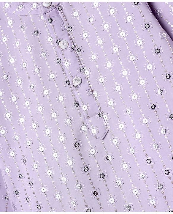 Babyhug Woven Full Sleeves Manderin Collar Kurta Dhoti Set With Embroidery - Lavender