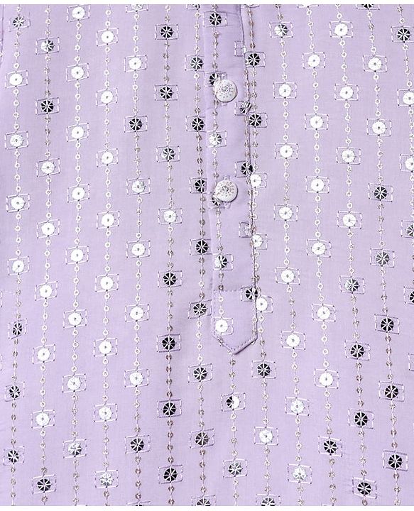 Babyhug Woven Full Sleeves Manderin Collar Kurta Dhoti Set With Embroidery - Lavender