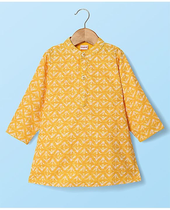 Babyhug Woven Mandarin Collar Full Sleeves Kurta Dhoti Set With Abstract Print - Yellow