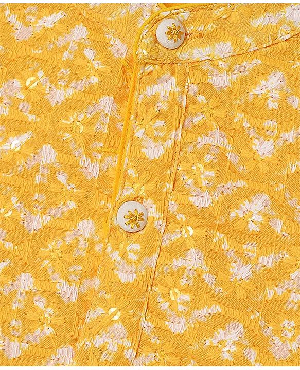 Babyhug Woven Mandarin Collar Full Sleeves Kurta Dhoti Set With Abstract Print - Yellow