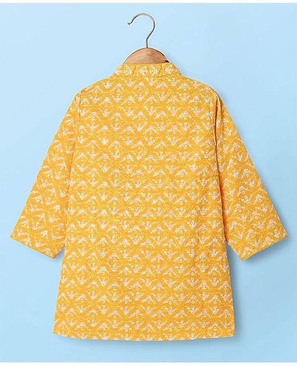 Babyhug Woven Mandarin Collar Full Sleeves Kurta Dhoti Set With Abstract Print - Yellow