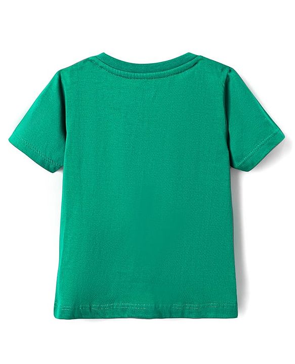 Babyhug Cotton Knit Half Sleeves Night Suit With Tiger Print - Green