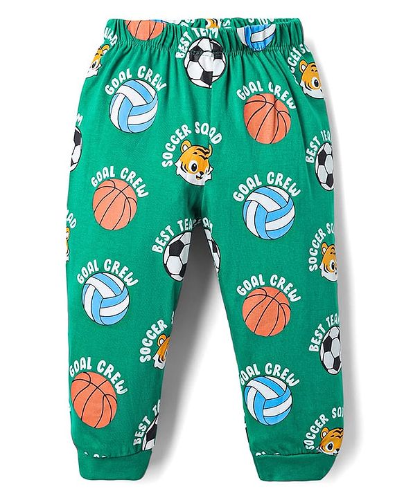 Babyhug Cotton Knit Half Sleeves Night Suit With Tiger Print - Green
