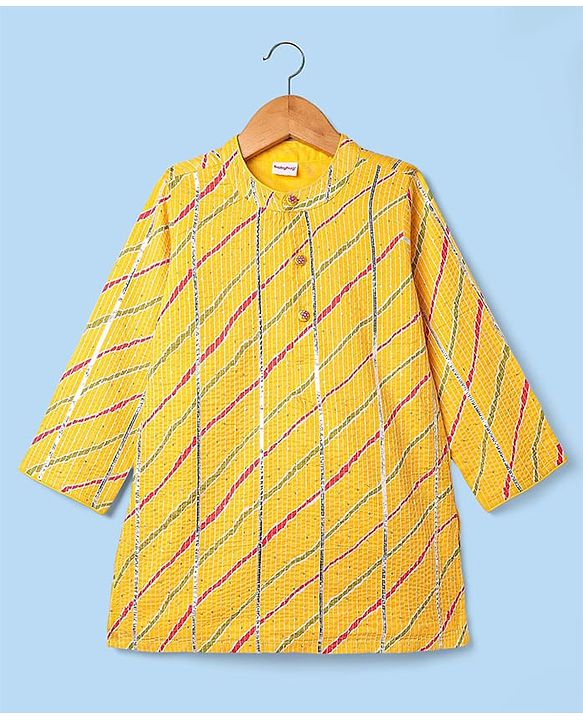 Babyhug Woven Mandarin Collar Full Sleeves Kurta Dhoti Set With Textured Print - Yellow