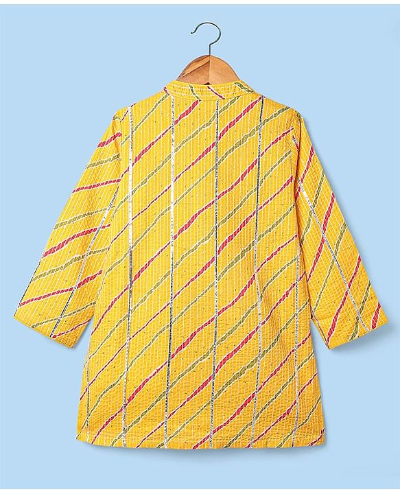 Babyhug Woven Mandarin Collar Full Sleeves Kurta Dhoti Set With Textured Print - Yellow