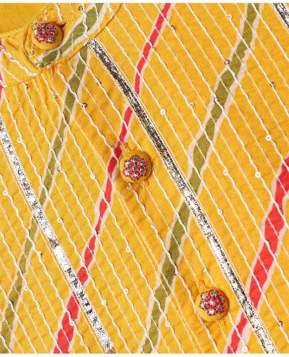 Babyhug Woven Mandarin Collar Full Sleeves Kurta Dhoti Set With Textured Print - Yellow