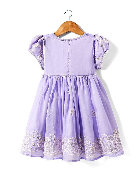 Babyhug Woven Full Length Half Sleeves Ethnic Dress With Floral Embriodery - Lavender