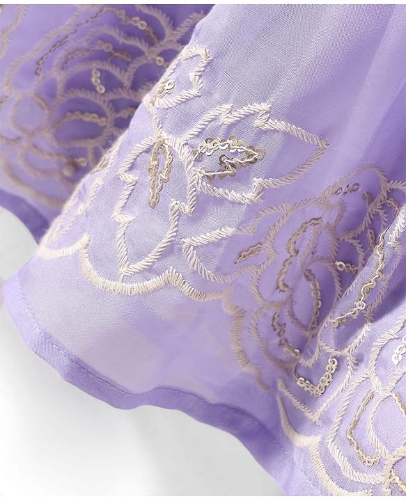 Babyhug Woven Full Length Half Sleeves Ethnic Dress With Floral Embriodery - Lavender