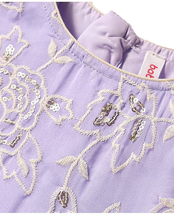 Babyhug Woven Full Length Half Sleeves Ethnic Dress With Floral Embriodery - Lavender