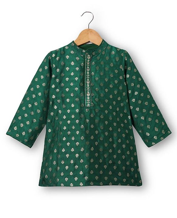 Babyhug Woven Full Sleeves Mandarin Collared Kurta & Dhoti Set With Foil Print - Green