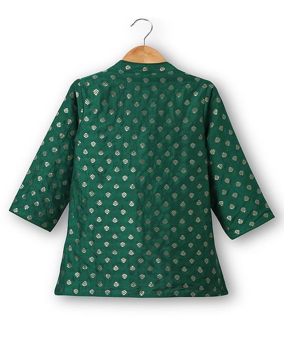 Babyhug Woven Full Sleeves Mandarin Collared Kurta & Dhoti Set With Foil Print - Green