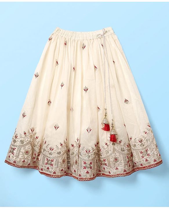 Babyhug Woven Sleeveless Lehenga Choli Set With Sequin Detailing & Dupatta - White