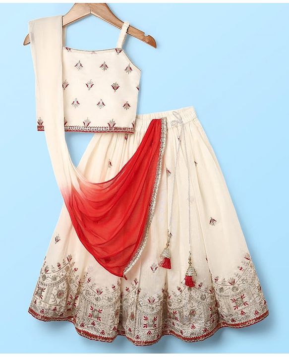 Babyhug Woven Sleeveless Lehenga Choli Set With Sequin Detailing & Dupatta - White