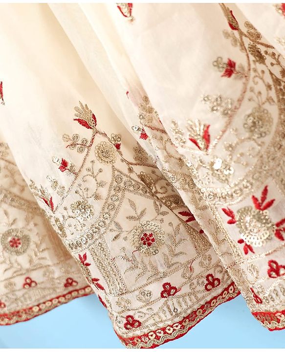 Babyhug Woven Sleeveless Lehenga Choli Set With Sequin Detailing & Dupatta - White