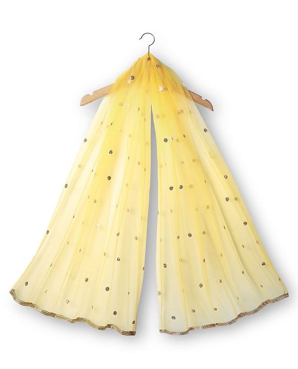 Babyhug Woven Half Puffed Sleeves Choli Lehenga Set with Dupatta Floral Embroidery & Sequin Detailing - Yellow