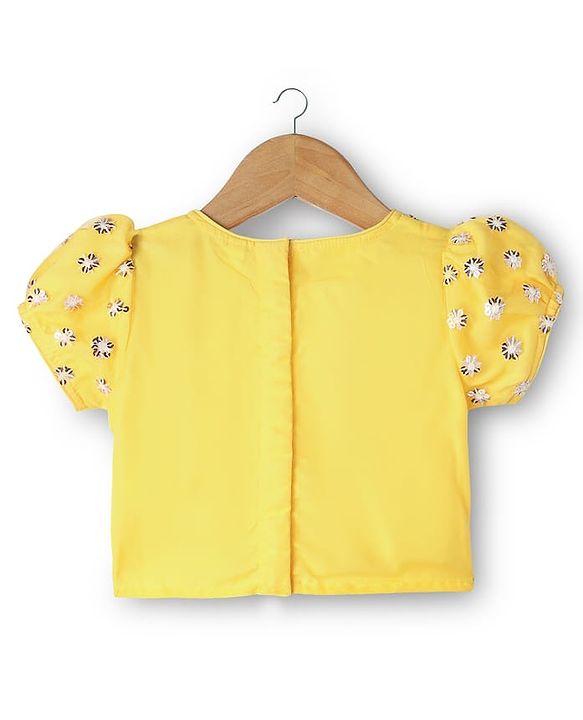 Babyhug Woven Half Puffed Sleeves Choli Lehenga Set with Dupatta Floral Embroidery & Sequin Detailing - Yellow