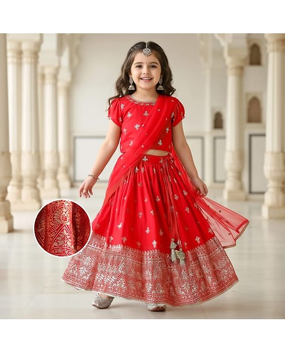Babyhug Sleeveless Embroidered Choli With Foil Printed Lehenga and Dupatta Set -Blue main image 1