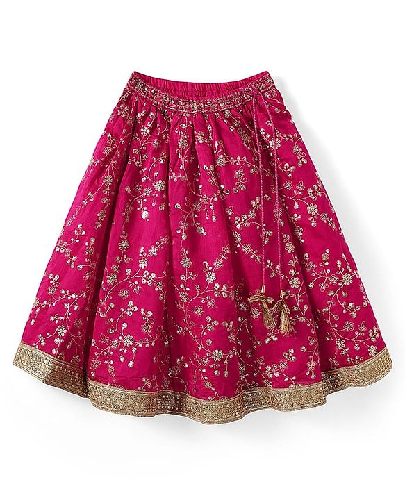 Babyhug Woven Sleeveless Lehenga Choli & Dupatta With Floral & Sequin Embriodery - Fuschia