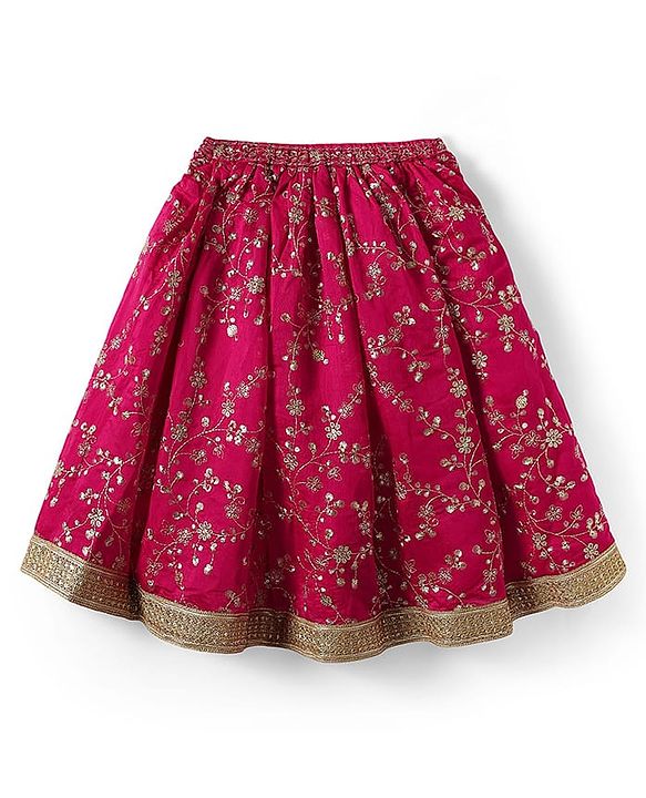 Babyhug Woven Sleeveless Lehenga Choli & Dupatta With Floral & Sequin Embriodery - Fuschia