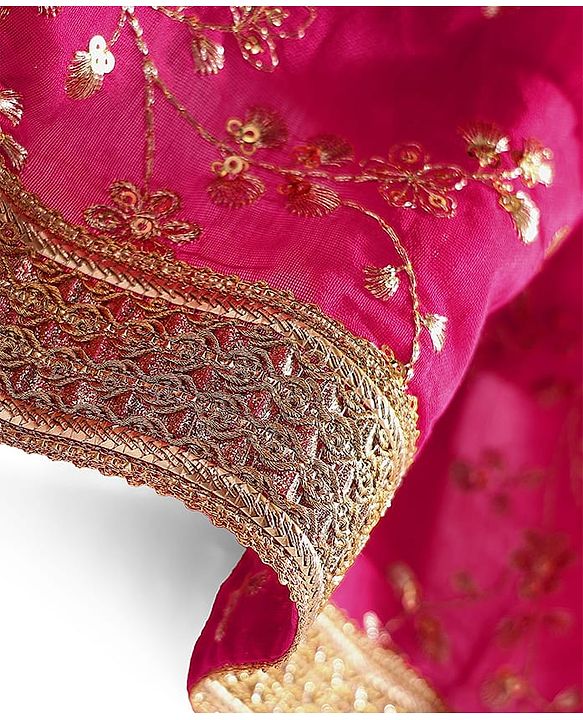 Babyhug Woven Sleeveless Lehenga Choli & Dupatta With Floral & Sequin Embriodery - Fuschia