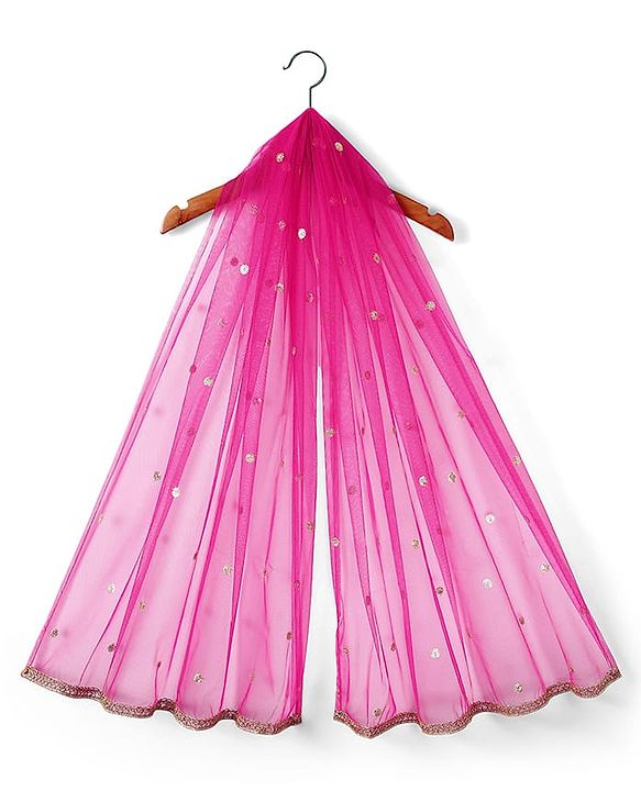 Babyhug Woven Sleeveless Lehenga Choli & Dupatta With Floral & Sequin Embriodery - Fuschia