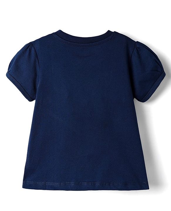 Babyhug Cotton Knit Half Sleeves Night Suit With Fox & Floral Print - Navy Blue