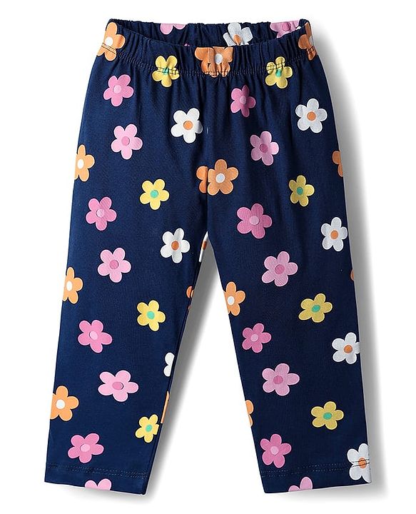 Babyhug Cotton Knit Half Sleeves Night Suit With Fox & Floral Print - Navy Blue
