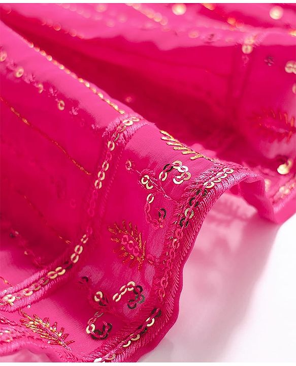 Babyhug Woven Full Sleeves Kurti Palazzo & Dupatta Set With Sequin Embriodery - Pink