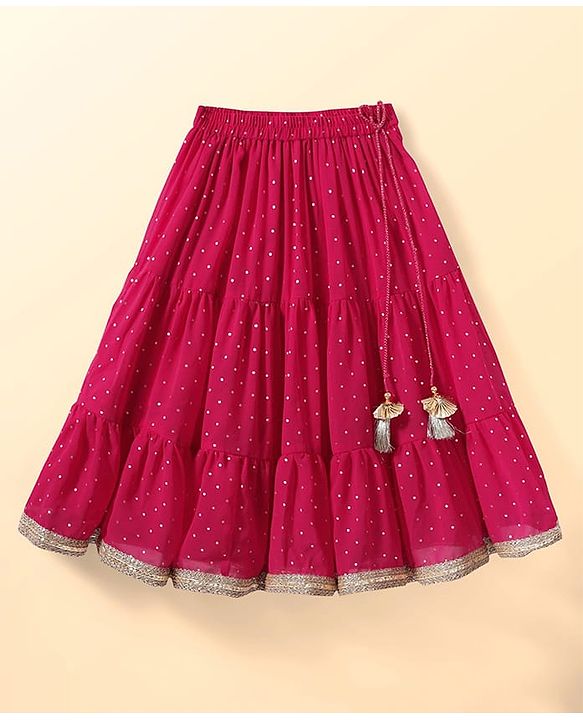 Babyhug Woven Sleeveless Lehenga Choli & Dupatta Set With Floral Embroidery - Fuschia & Yellow